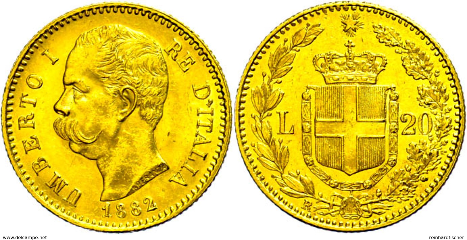 472 20 Lire, Gold, 1882, Umberto I., Fb. 21, Vz.  Vz - Sonstige & Ohne Zuordnung