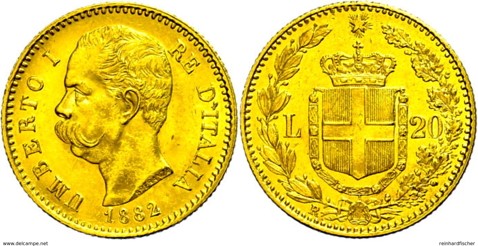 472 20 Lire, Gold, 1882, Umberto I., Fb. 21, Vz.  Vz - Other & Unclassified