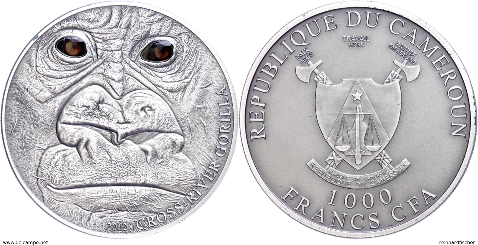 474 1.000 Francs, 2012, Cross River Gorilla, 1 Unze Silber, Antik Finish, Etui Mit OVP Und Zertifikat, St. Auflage Nur 1 - Kameroen