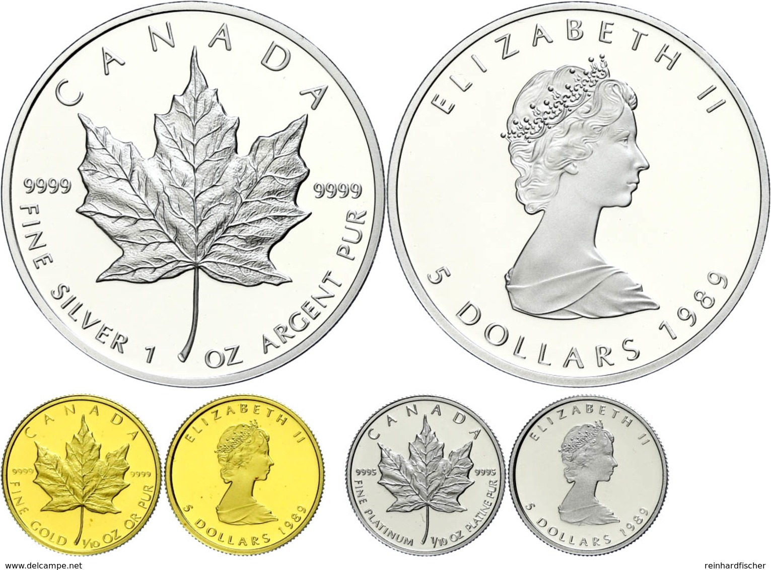 478 Jubiläumsset Zu 5 Dollars Gold (Fb. B4), 5 Dollars Platin (Fb. B13) Und 5 Dollars Silber (KM 163), 1989, 10 Jahre Ma - Canada
