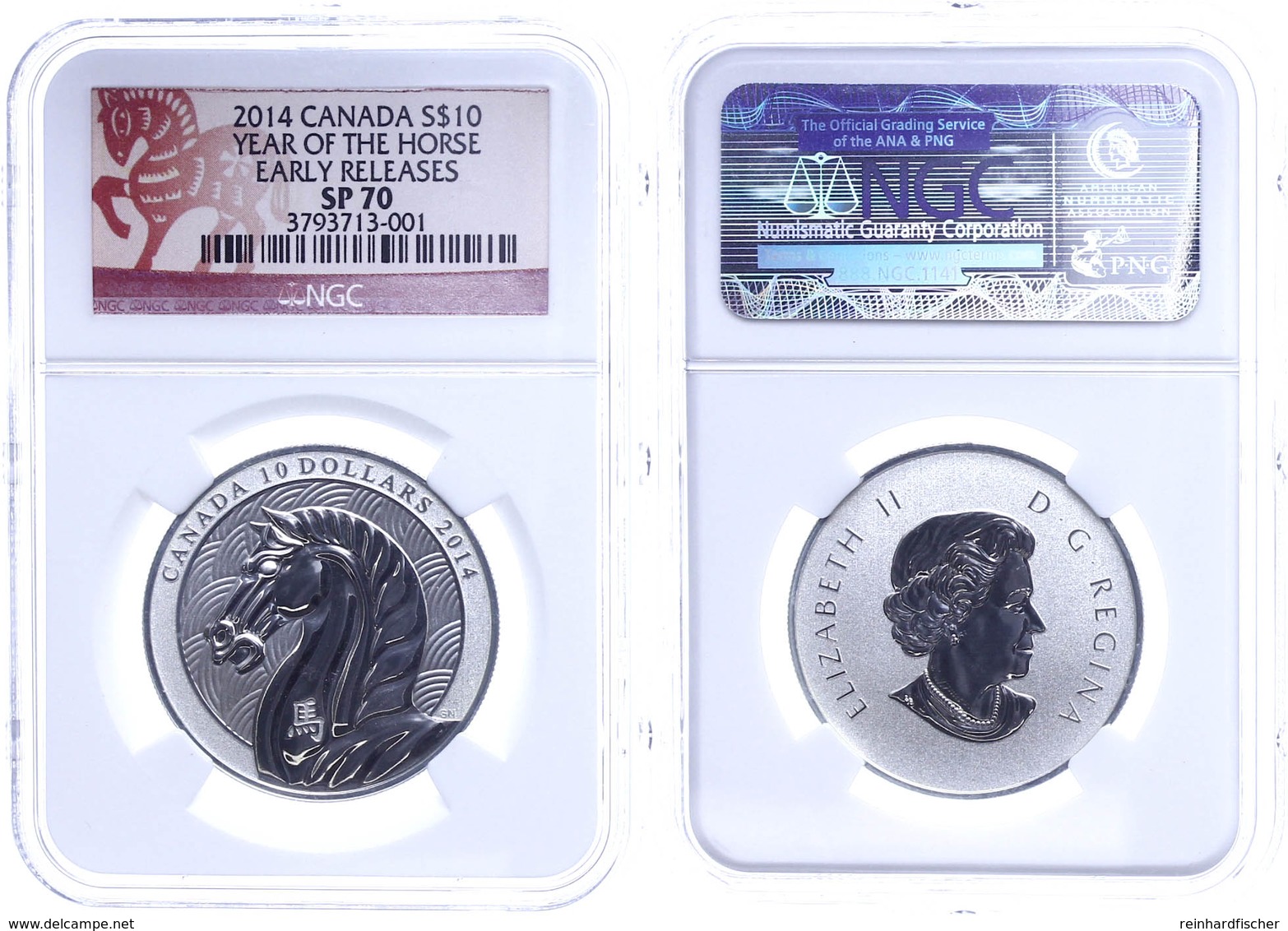 491 10 Dollars, 2014, Year Of The Horse, In Slab Der NGC Mit Der Bewertung SP70, Early Releases. - Canada