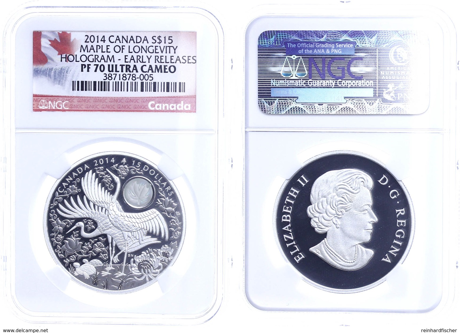 492 15 Dollars, 2014, Maple Of Longevity, In Slab Der NGC Mit Der Bewertung PF70 Ultra Cameo, Hologram Early Release, Fl - Canada