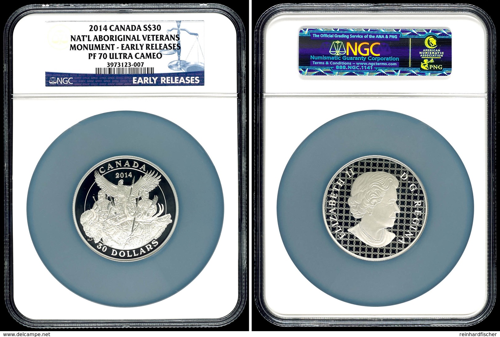 495 30 Dollars, 2014, National Aboriginal Veterans Monument, In Slab Der NGC Mit Der Bewertung PF70 Ultra Cameo, Early R - Canada