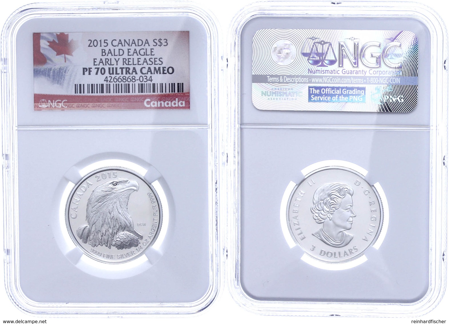 507 3 Dollars, 2015, Bald Eagle, In Slab Der NGC Mit Der Bewertung PF70 Ultra Cameo, Early Releases, Flag Label. - Canada