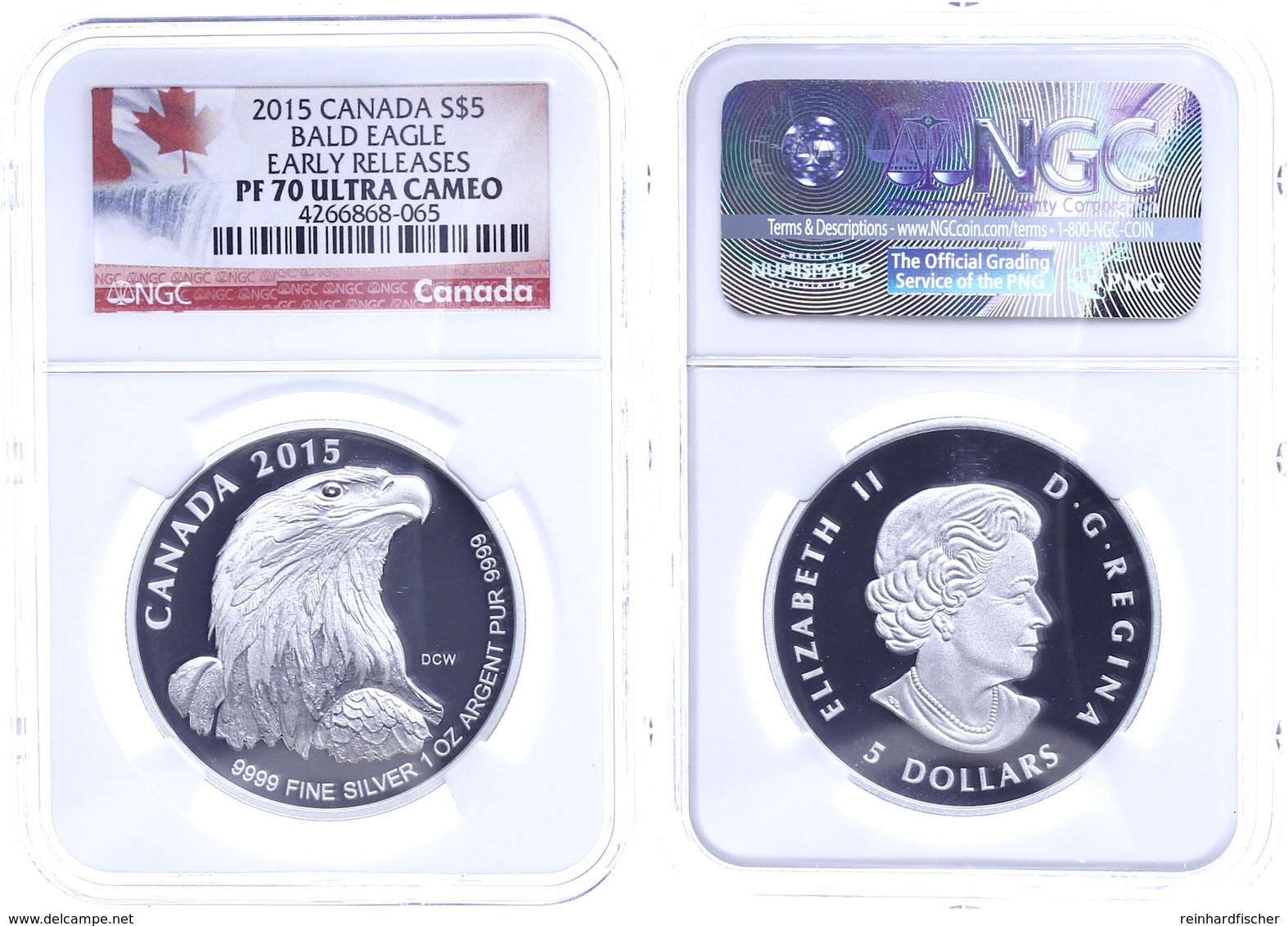 512 5 Dollars, 2015, Bald Eagle, In Slab Der NGC Mit Der Bewertung PF70 Ultra Cameo, Early Releases, Flag Label. - Canada