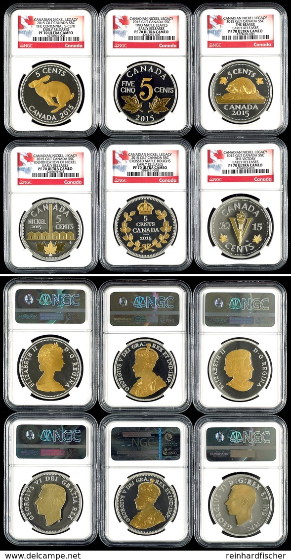 514 6 X 5 Cents, 2015, Canadian Nickel Legacy, Jeweils In Slab Der NGC Mit Der Bewertung PF70 Ultra Cameo, Early Release - Canada
