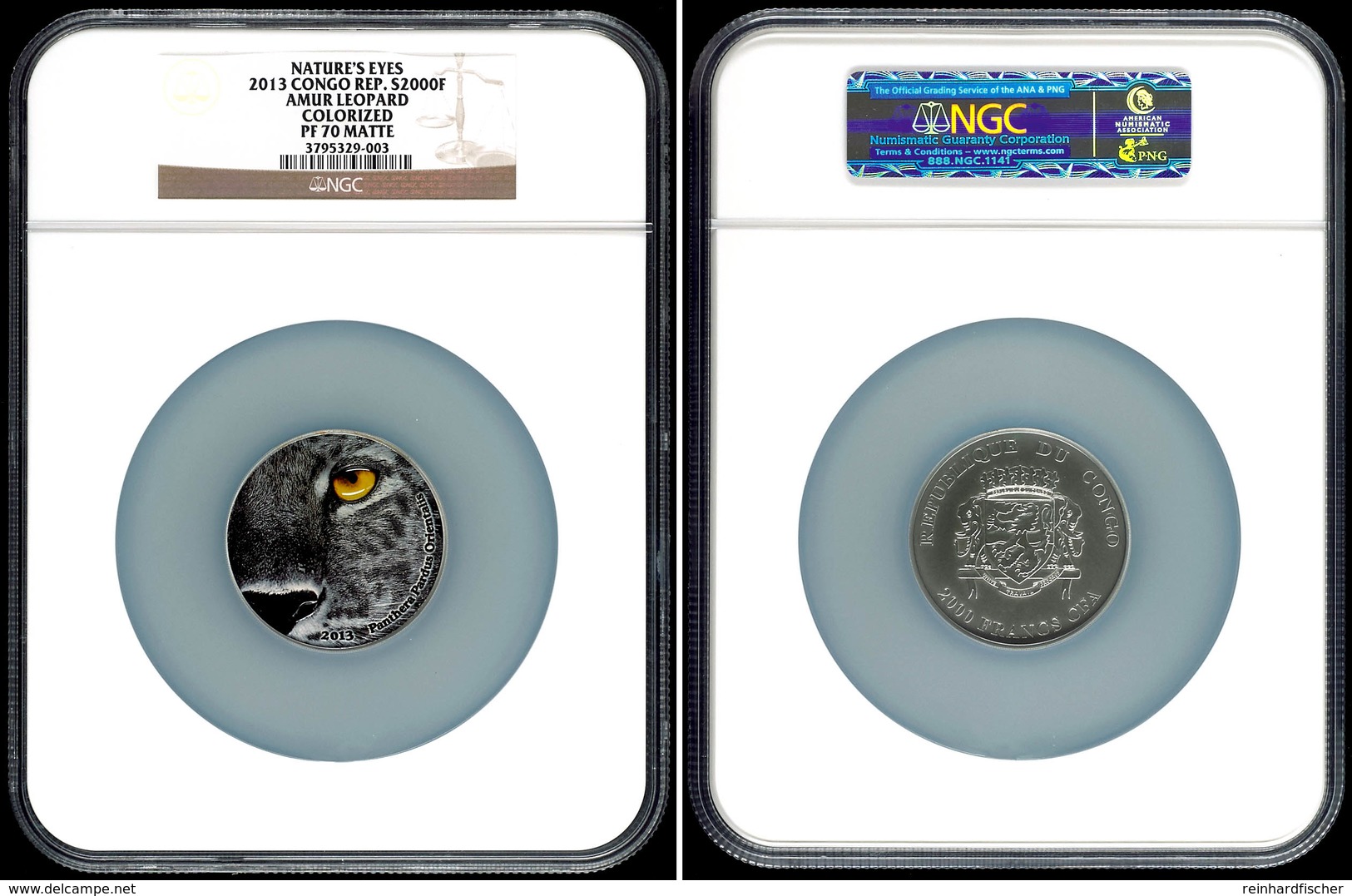 520 2000 Francs CFA, 2013, Amur Leopard, Nature's Eyes, In Slab Der NGC Mit Der Bewertung PF70 Matte, Colorized. - Kongo - Zaire (Dem. Republik, 1964-70)