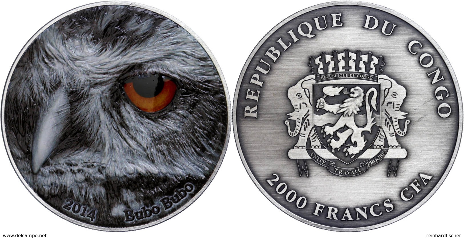 521 2.000 Francs, 2014, Natures Eyes - Uhu Buba Buba,  2 Unzen Silber, Antik Finish, Etui Mit OVP Und Zertifikat, St. Au - Congo (Democratic Republic 1964-70)