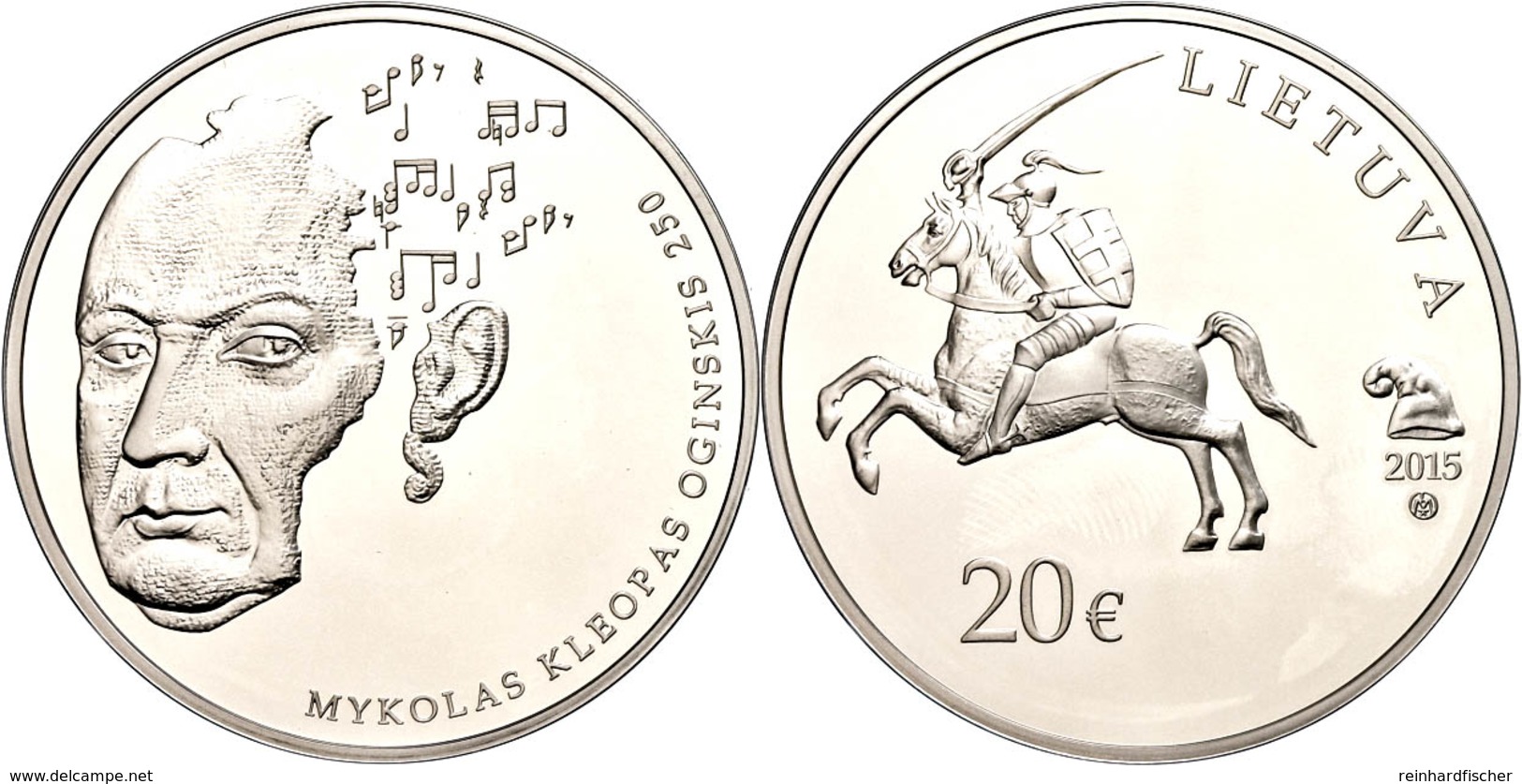 528 20 Euro, 2015, Mykolas Kelopas Oginskis, Im Papieretui Mit Kapsel Und Zertifikat, Angelaufen, PP. Auflage Nur 3.000  - Lithuania