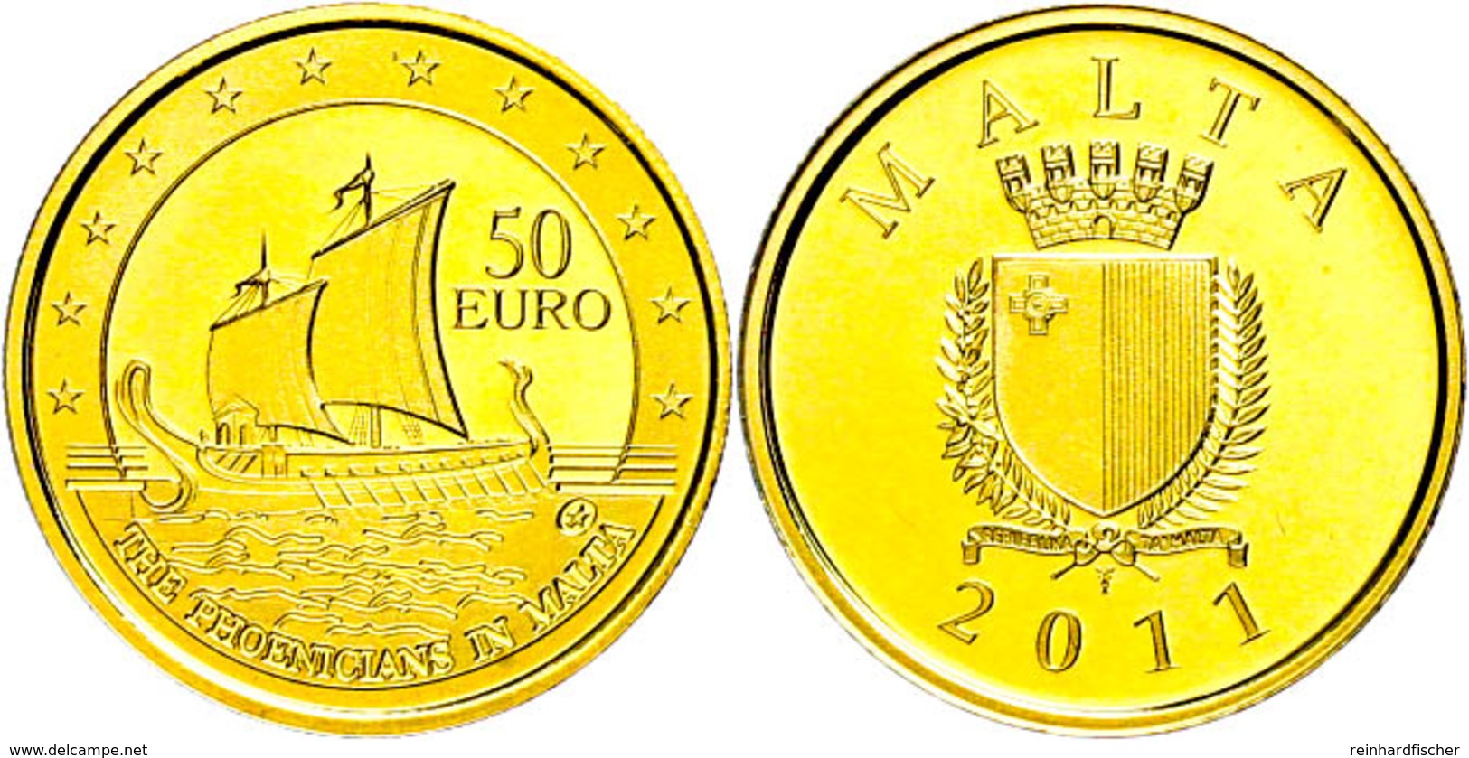 531 50 Euro, Gold, 2011, Phönizisches Segelschiff, Mit Zertifikat, In Kapsel, PP. Auflage 2000 Stück.  PP - Malta