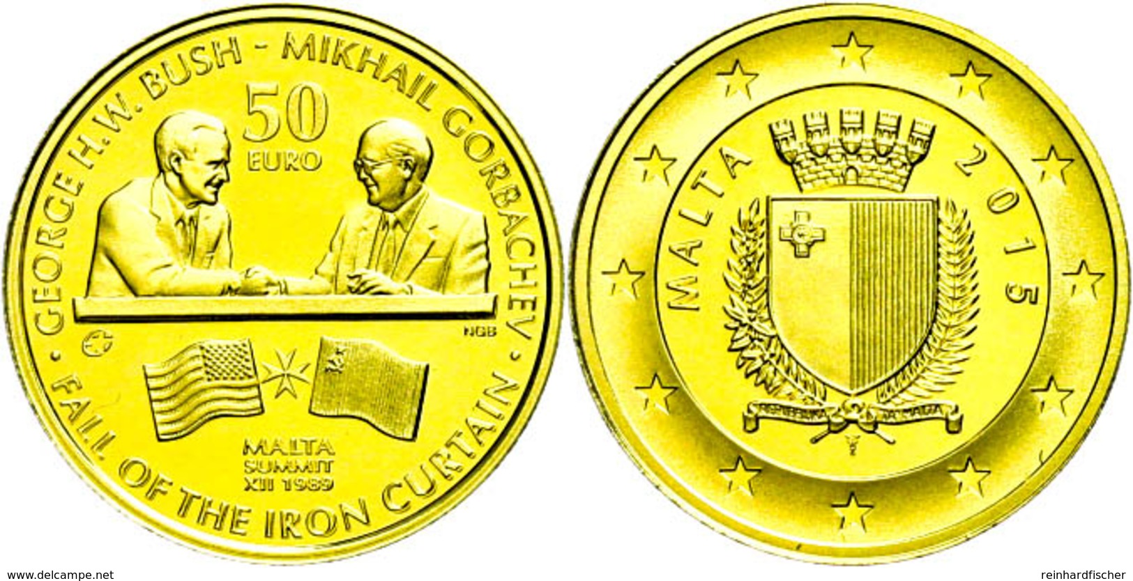 533 50 Euro, Gold, 2015, 25 Jahre Des Endes Des Kalten Krieges - Gipfeltreffen G. W. Bush  Und M. Gorbachev, Schön 170,  - Malta