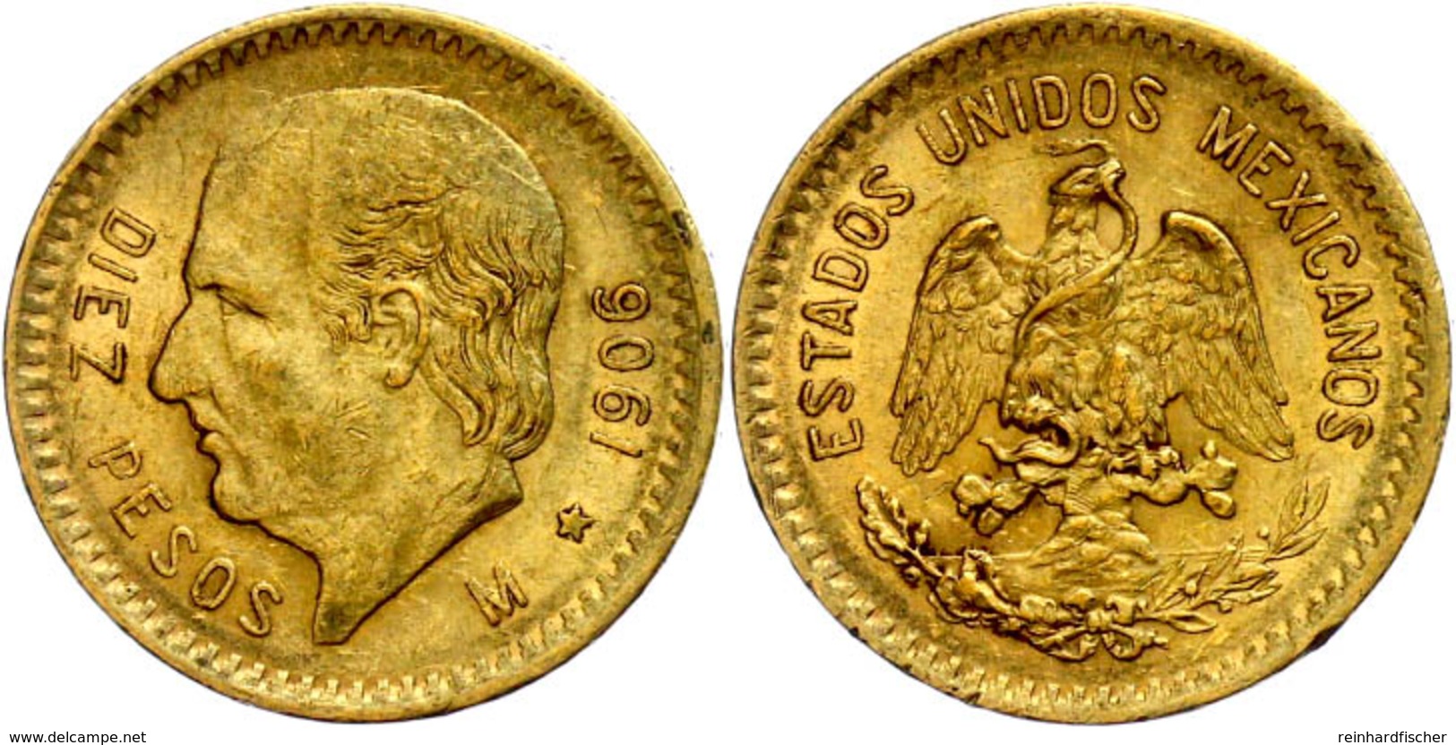 535 10 Pesos, Gold, 1906, Hidalgo, Kl. Rf., Ss.  Ss - Mexiko