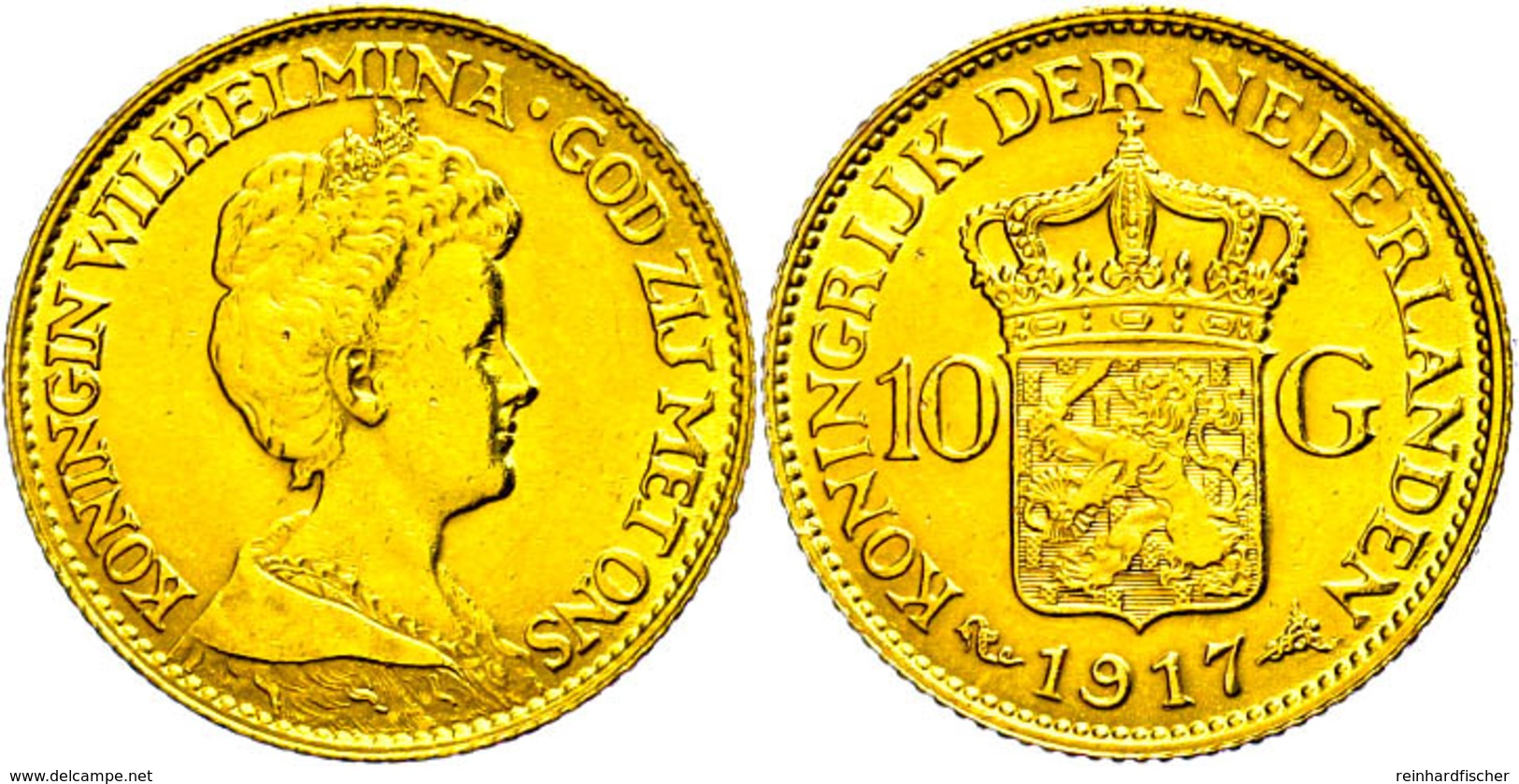 545 10 Gulden, Gold, 1917, Wilhelmina, Fb. 349, Vz.  Vz - Andere & Zonder Classificatie