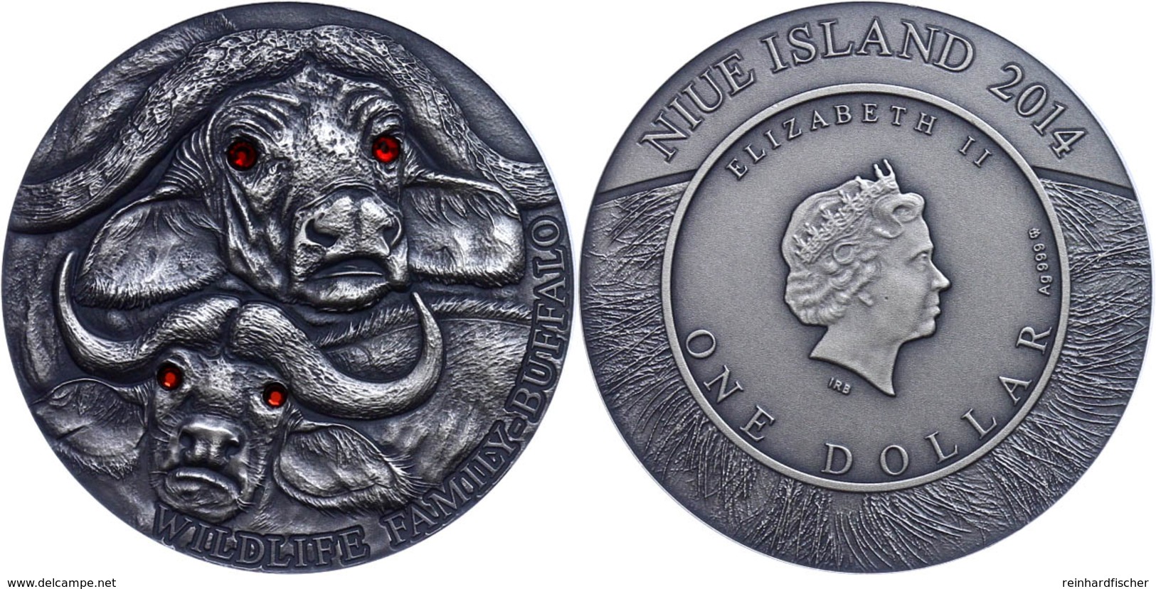 557 1 Dollar, 2014, Büffel, 1 Unze Silber, Antik Finish, Mit Swarovski, Etui Mit OVP Und Zertifikat, St. Auflage Nur 500 - Niue