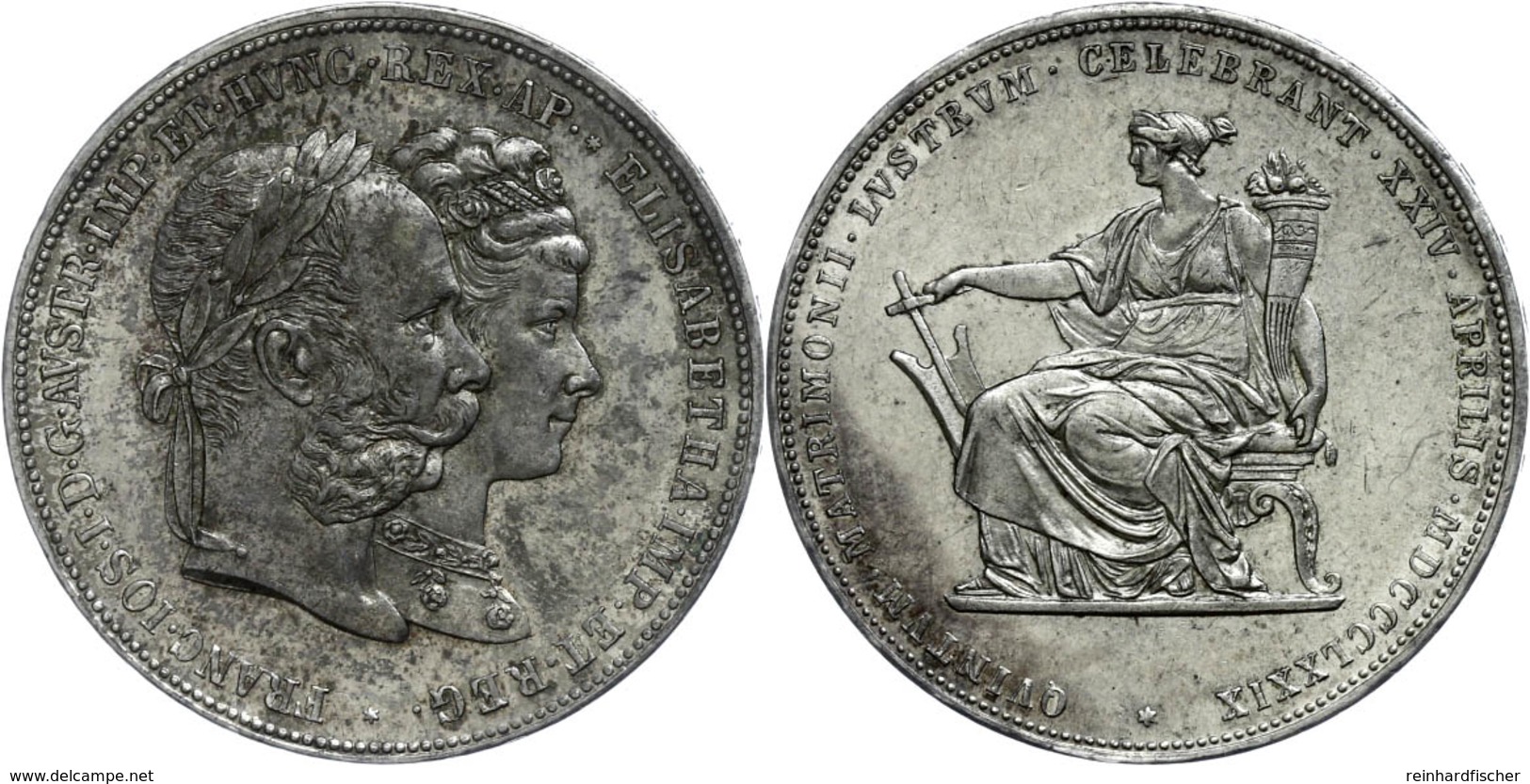 580 Doppelgulden, 1879, Franz Joseph I., Zur Silbernen Hochzeit, J. 369, Wz. Rf., Vz.  Vz - Oesterreich