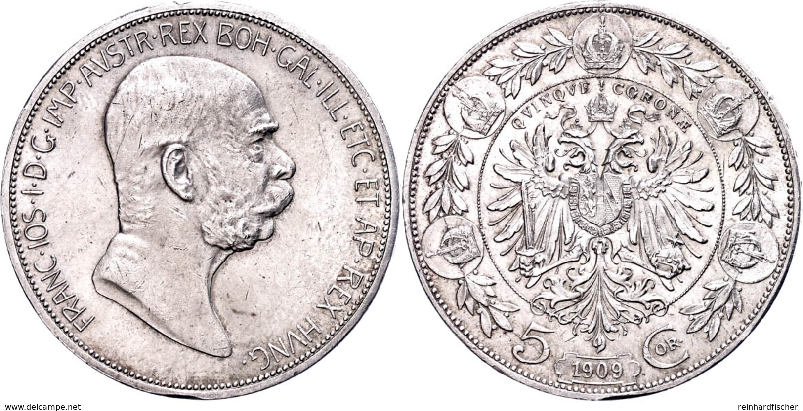 583 5 Kronen, 1909, Franz Joseph I., J. 380, Kl. Rf., Vz.  Vz - Oesterreich