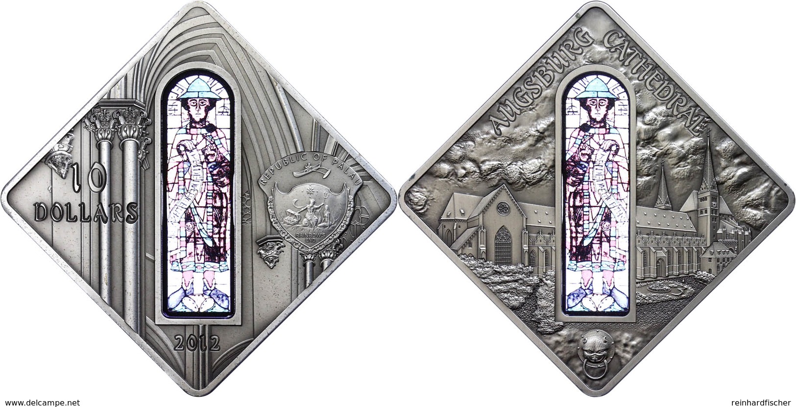 588 10 Dollars, 2012, Holy Windows - Augsburg Chathedral, 925er Silber, Antik Finish, In Kapsel Mit Zertifikat, St. Aufl - Palau