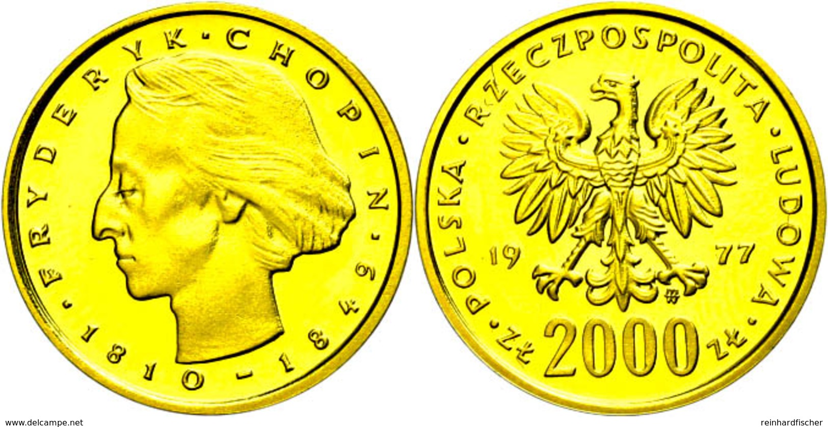 603 2000 Zloty, Gold, 1977, Frederic Chopin, Fb. 119, Leichter Fingerabdruck Auf Dem Revers, PP.  PP - Other & Unclassified