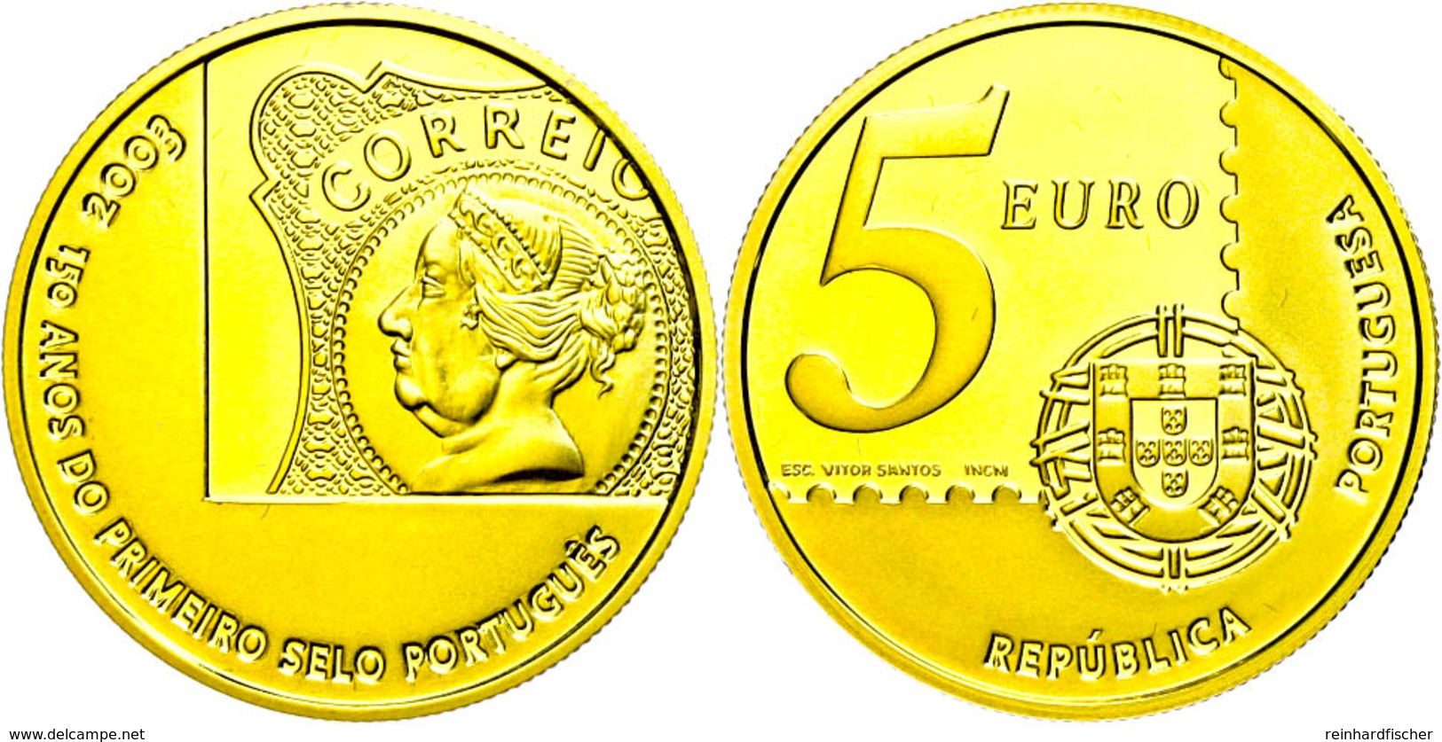 606 5 Euro, Gold, 2003, Fb. 207, 150 Jahre Briefmarken, In Kapsel, PP.  PP - Sonstige & Ohne Zuordnung