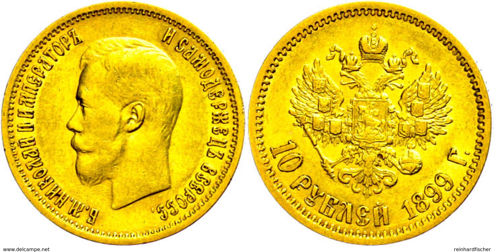 609 10 Rubel, Gold, 1899, Nikolaus II., St. Petersburg, Fb. 179, Kl. Rf., Ss.  Ss - Rusland