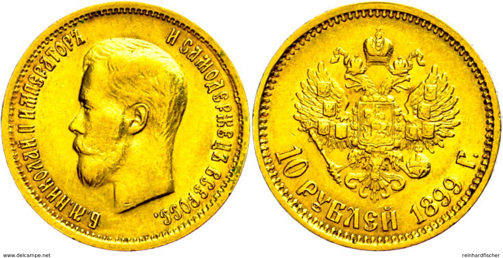 610 10 Rubel, Gold, 1899, Nikolaus II., St. Petersburg, Fb. 179, Kl. Rf., Ss.  Ss - Rusland