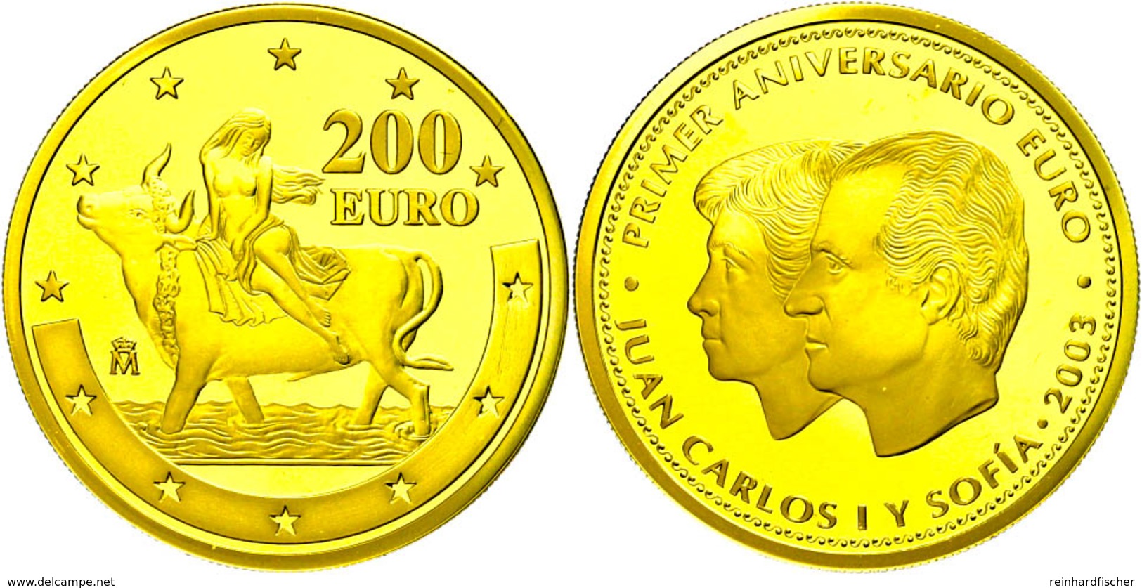 632 200 Euro, Gold, 2003, Europa Auf Stier, Fb. 402, Mit Zertifikat In Ausgabeschatulle, PP.  PP - Sonstige & Ohne Zuordnung