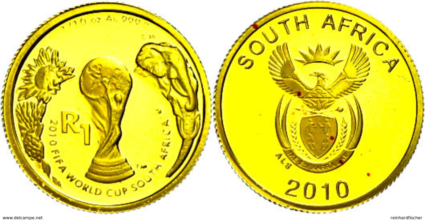 638 1 Rand, Gold, 2010, Fußball WM, KM 547, Mit Zertifikat In Ausgabeschatulle, PP.  PP - South Africa