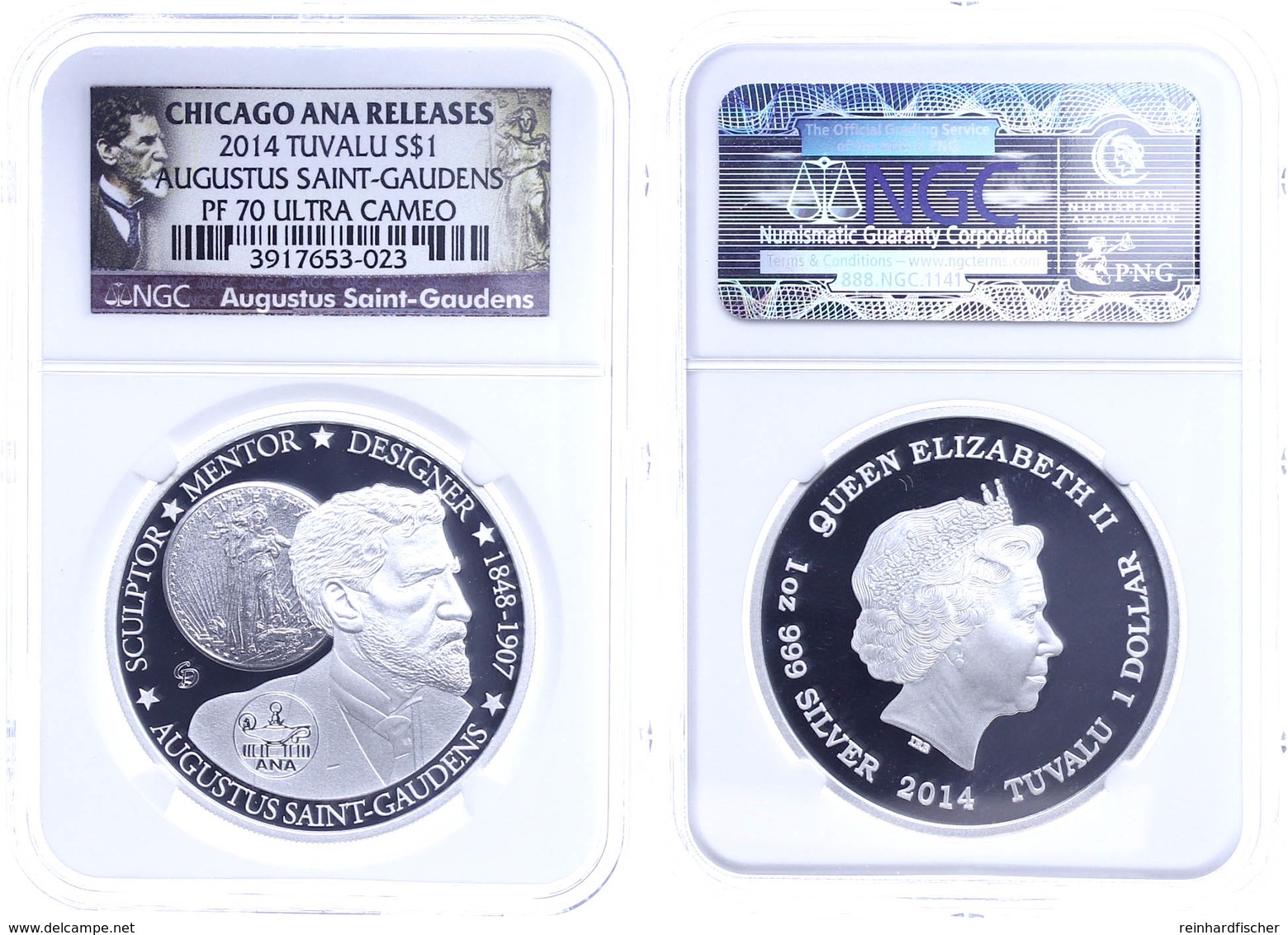 645 Dollar, 2014, Augustus Saint Gaudens, In Slab Der NGC Mit Der Bewertung PF70 Ultra Cameo, Chicago ANA Releases, Sain - Tuvalu