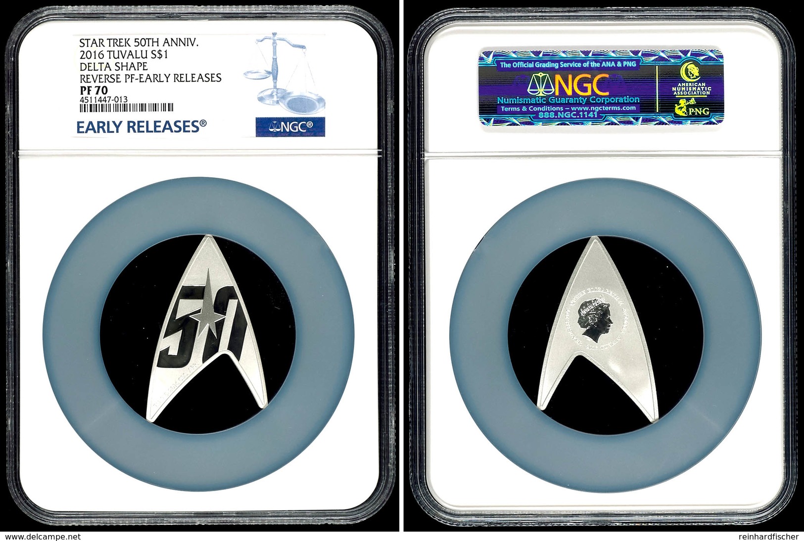 647 2 Dollars, 2016, Star Trek-Delta Shape, In Slab Der NGC Mit Der Bewertung PF70, Reverse Proof, Early Releases. - Tuvalu