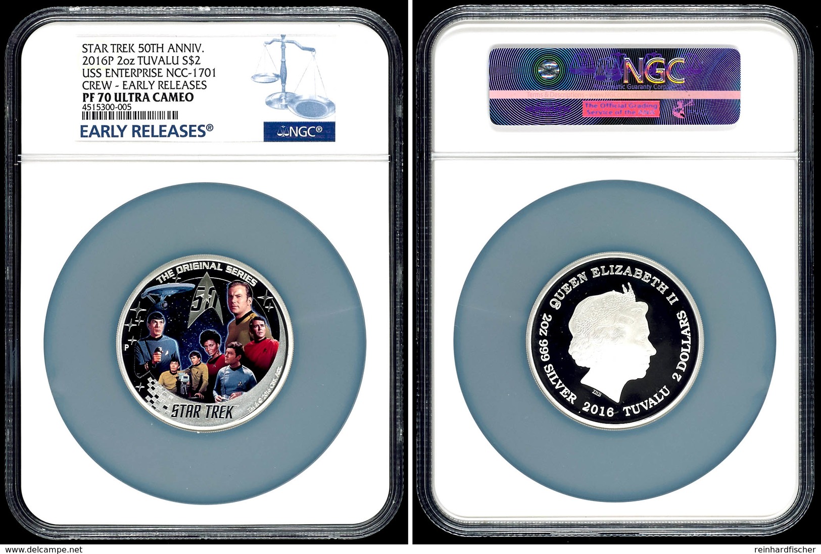 648 2 Dollars, 2016, Star Trek-USS Enterprise NCC-1701 Crew, In Slab Der NGC Mit Der Bewertung PF70 Ultra Cameo, Early R - Tuvalu