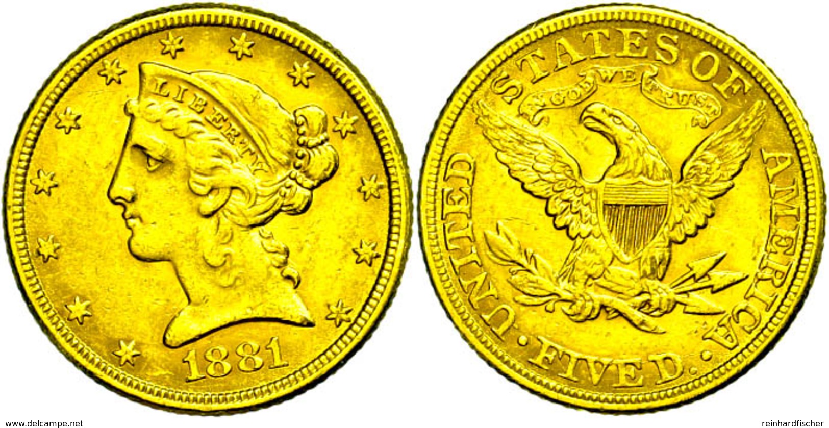 652 5 Dollars, Gold, 1881, Philadelphia, Fb. 143, Kl. Rf., Ss+. - Sonstige & Ohne Zuordnung