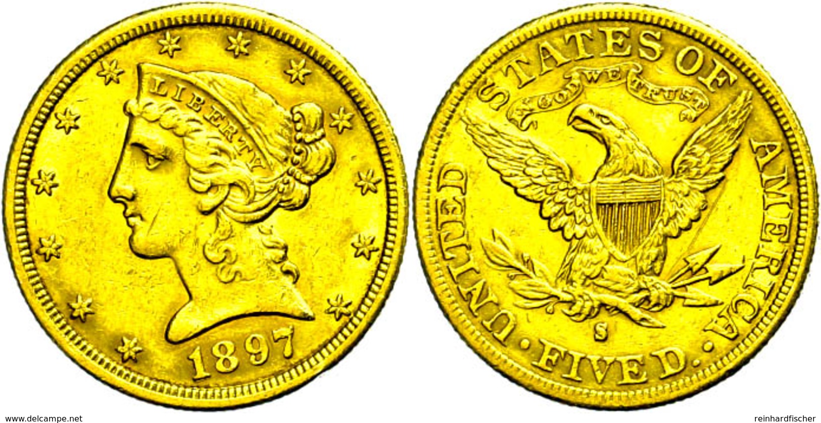 654 5 Dollars, Gold, 1897 S, Liberty Head. San Francisco, Fb. 143, Rf., Ss-vz.  Ss-vz - Sonstige & Ohne Zuordnung