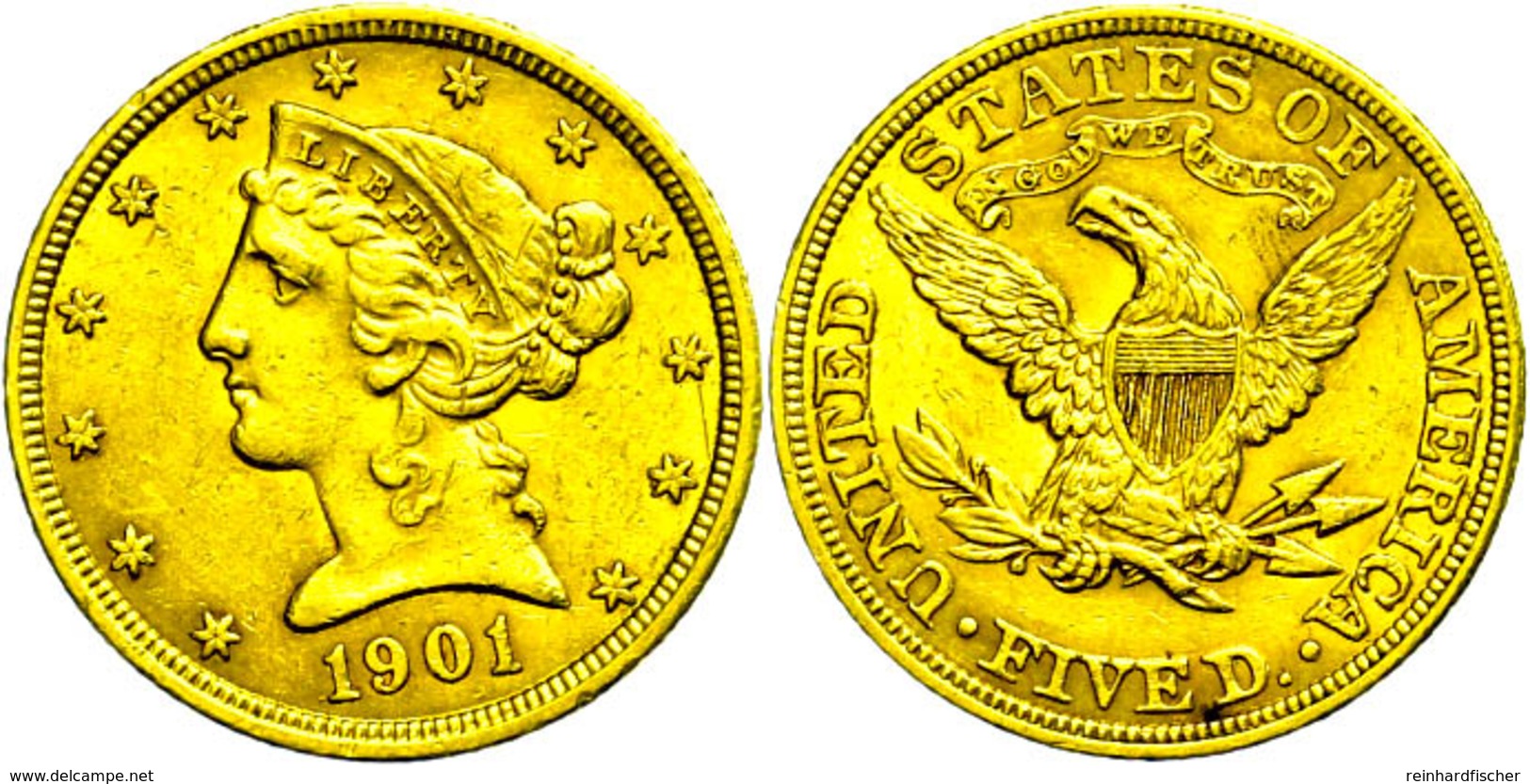 658 5 Dollars, Gold, 1901, Philadelphia, Fb. 143, Wz. Rf., Ss.  Ss - Sonstige & Ohne Zuordnung