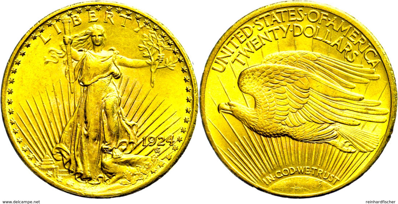 660 20 Dollars, Gold, 1924, Philadelphia, Fb. 185, Randfehler, Vz  Vz - Andere & Zonder Classificatie