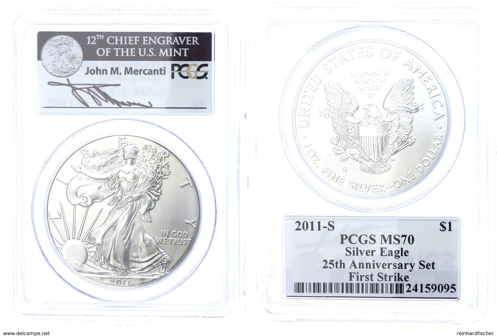 664 1 Dollar, 2011, S, Silver Eagle, In Slab Der PCGS Mit Der Bewertung MS70, 25. Jubiläum Set, First Strike, John M. Me - Sonstige & Ohne Zuordnung