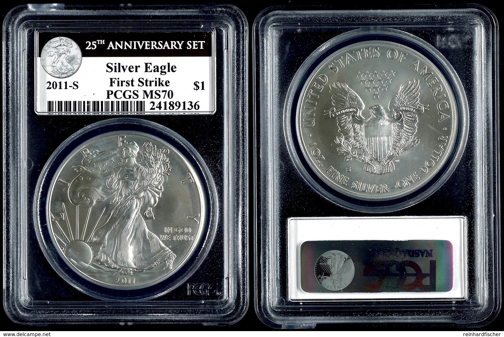 665 1 Dollar, 2011, S, Silver Eagle, In Slab Der PCGS Mit Der Bewertung MS70, 25. Jubiläums Set, First Strike, Liberty L - Sonstige & Ohne Zuordnung