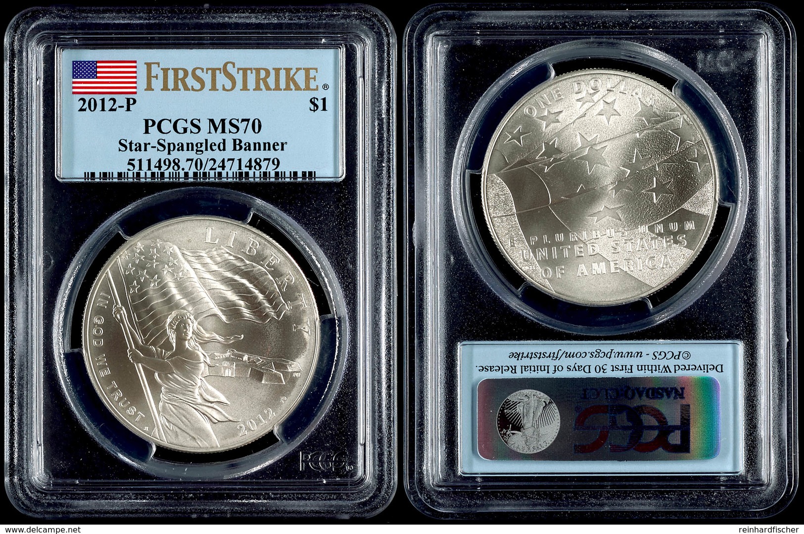 669 1 Dollar, 2012, P, Star Spangled Banner, In Slab Der PCGS Mit Der Bewertung MS70, First Strike, Flag Label. - Andere & Zonder Classificatie