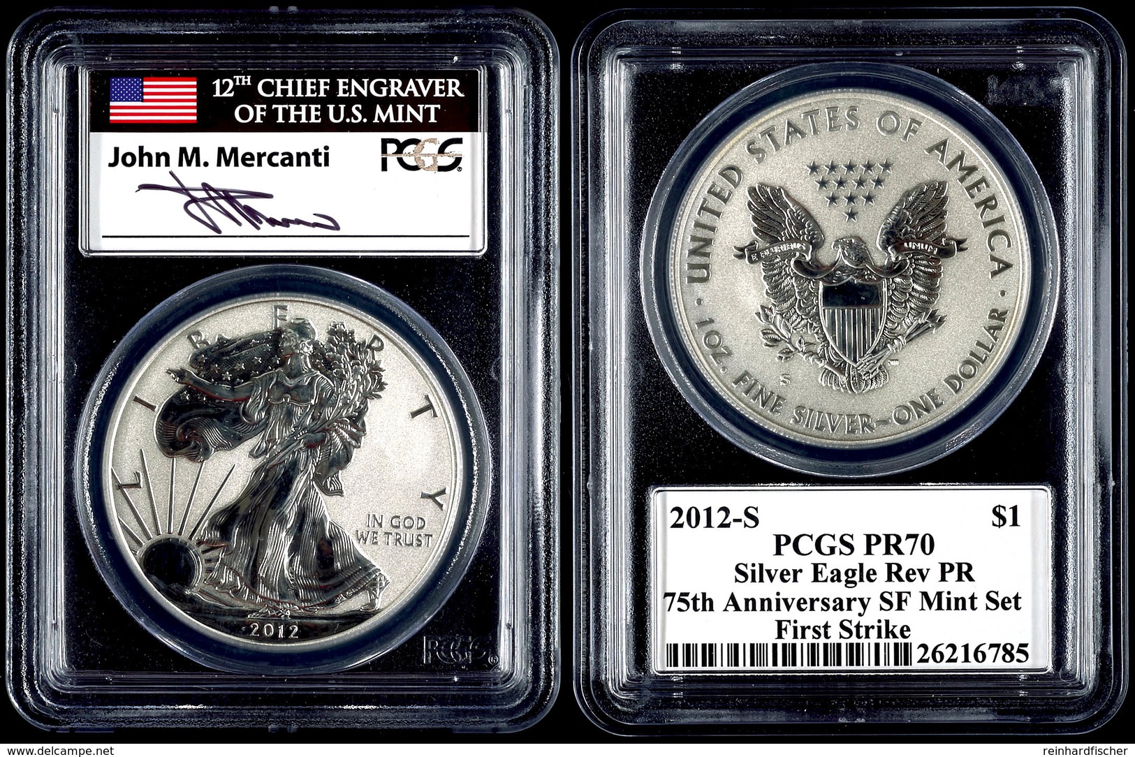 673 1 Dollar, 2012, S, Silver Eagle, In Slab Der PCGS Mit Der Bewertung PR70, 75. Jahrestag SF Mint Set, Reverse Proof,  - Andere & Zonder Classificatie