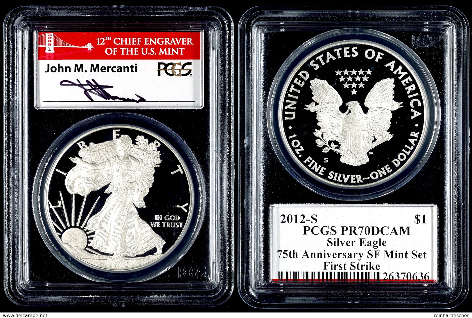 675 1 Dollar, 2012, S, Silver Eagle, In Slab Der PCGS Mit Der Bewertung PR70DCAM, 75. Jahrestag SF Mint Set, First Strik - Andere & Zonder Classificatie