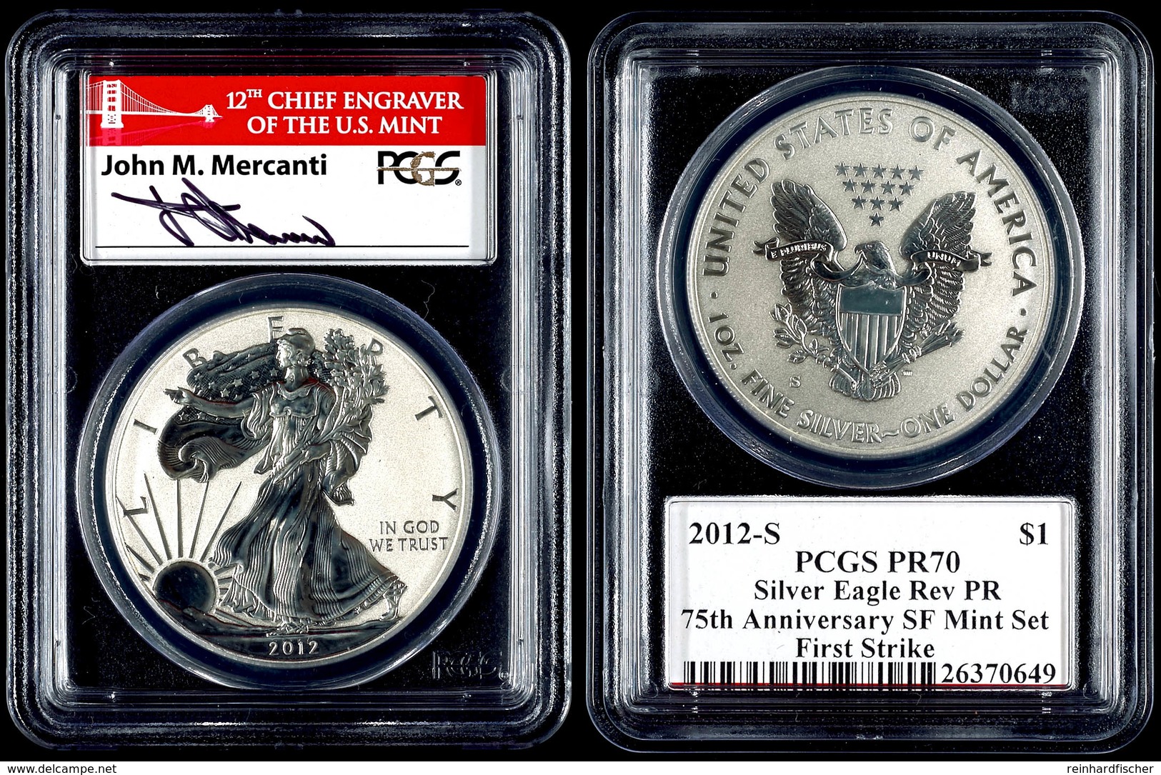 676 1 Dollar, 2012, S, Silver Eagle, In Slab Der PCGS Mit Der Bewertung PR70DCAM, 75. Jahrestag SF Mint Set, Reverse Pro - Sonstige & Ohne Zuordnung