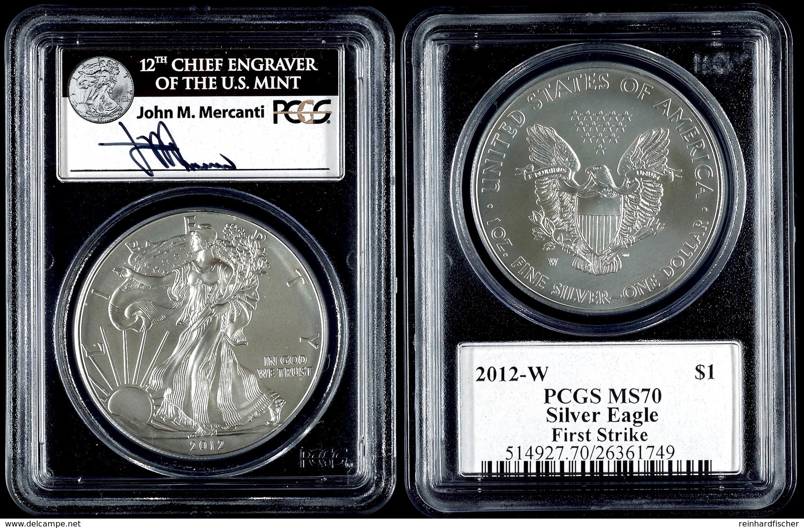 679 1 Dollar, 2012, W, Silver Eagle, In Slab Der PCGS Mit Der Bewertung MS70, First Strike, John M. Mercanti Label. - Other & Unclassified