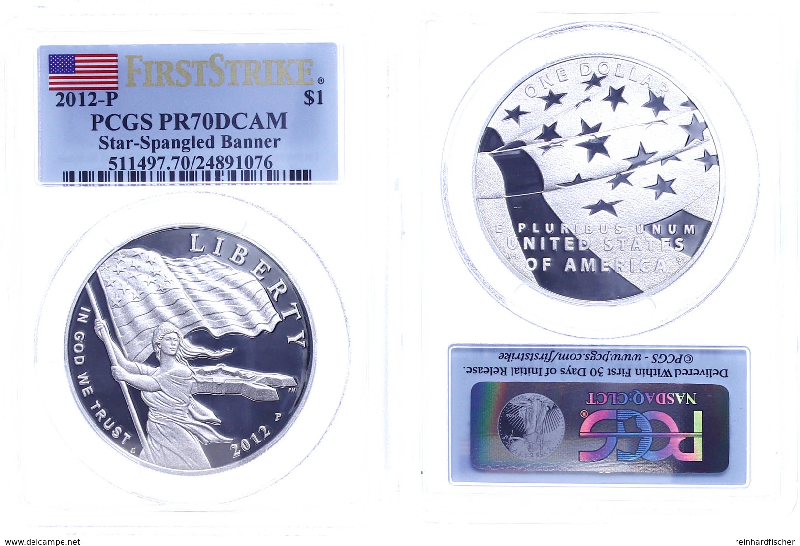 683 Dollar, 2012, P, Star Spangled Banner, In Slab Der PCGS Mit Der Bewertung PR70DCAM, First Strike, Flag Label. - Other & Unclassified