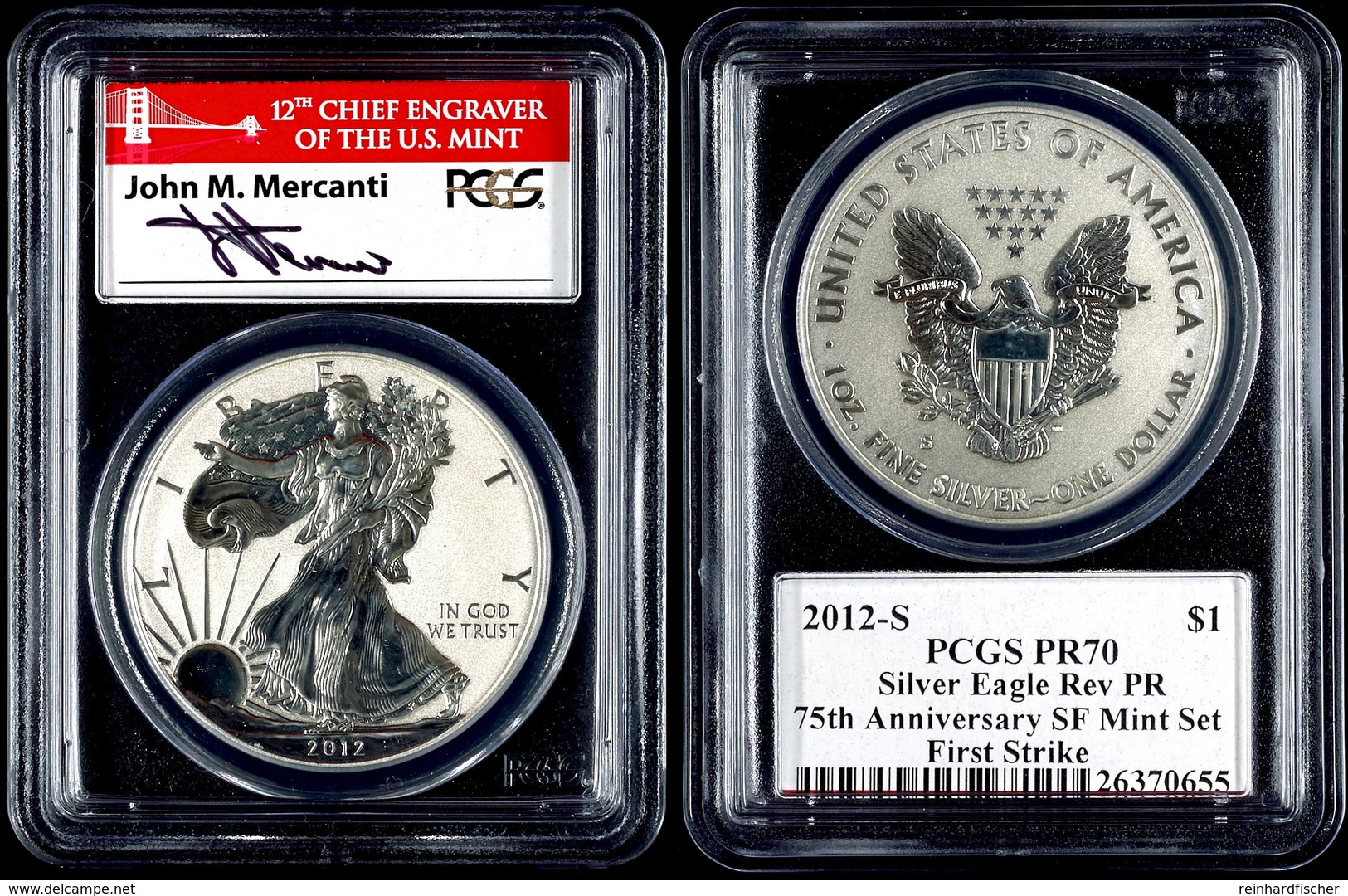 691 Dollar, 2012, S, Silver Eagle, In Slab Der PCGS Mit Der Bewertung PR70DCAM, 75. Jahrestag SF Mint Set, Reverse Proof - Andere & Zonder Classificatie