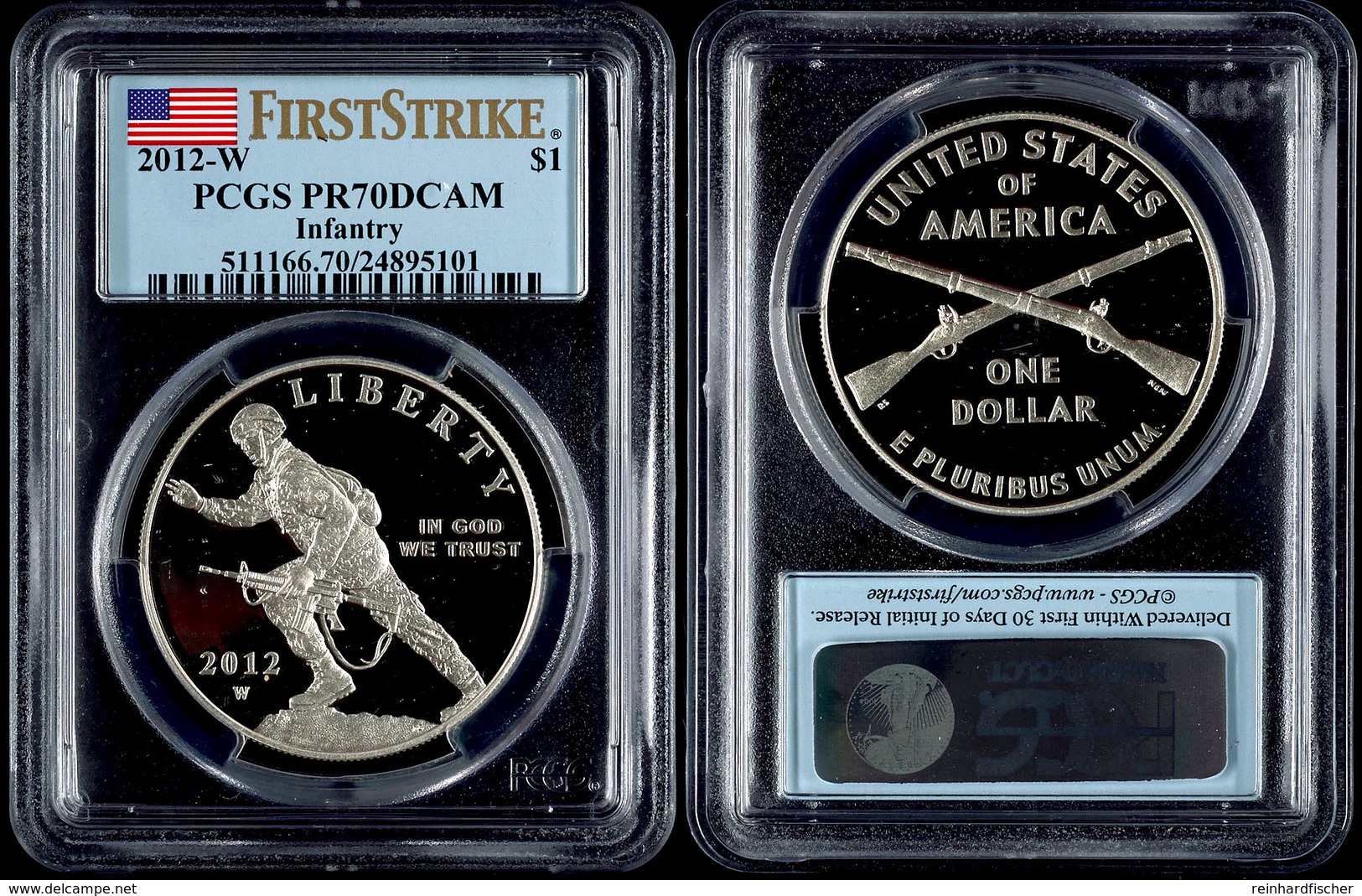 693 Dollar, 2012, W, Infantry, In Slab Der PCGS Mit Der Bewertung PR70DCAM, First Strike, Flag Label. - Andere & Zonder Classificatie