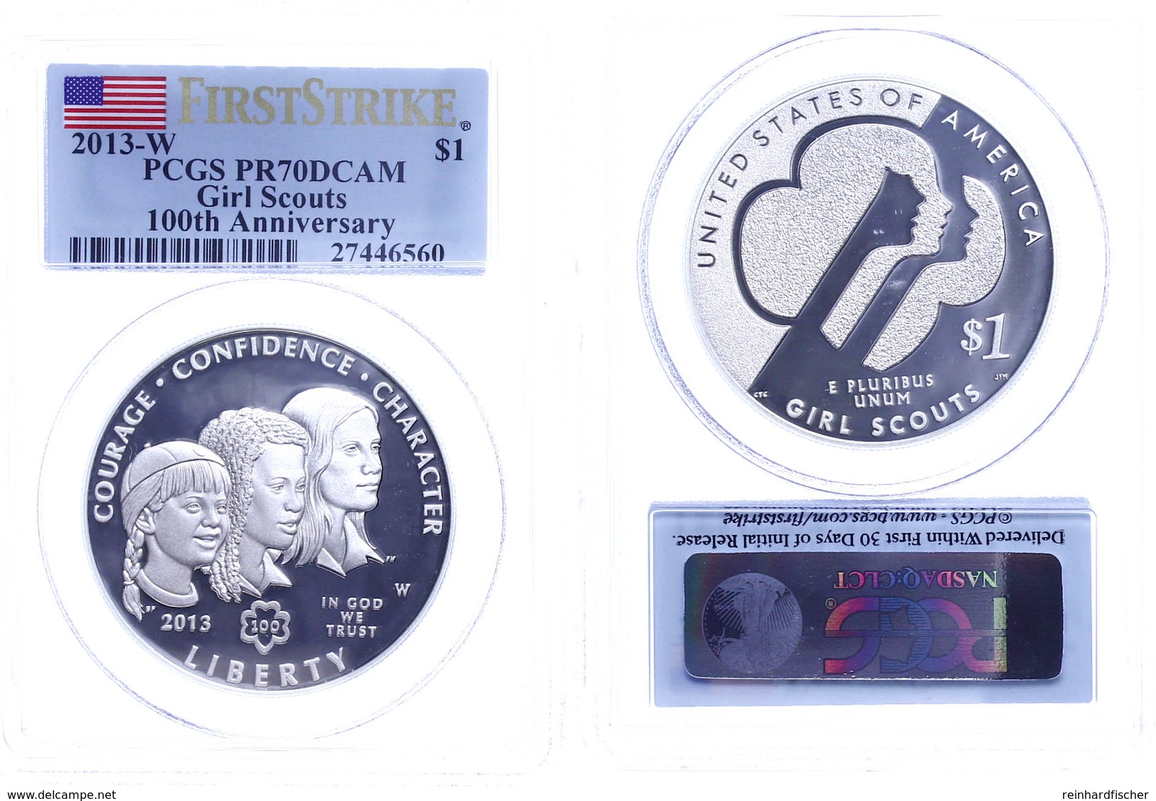 699 1 Dollar, 2013, W, Girl Scouts, In Slab Der PCGS Mit Der Bewertung PR70DCAM, First Strike, Flag Label. - Sonstige & Ohne Zuordnung