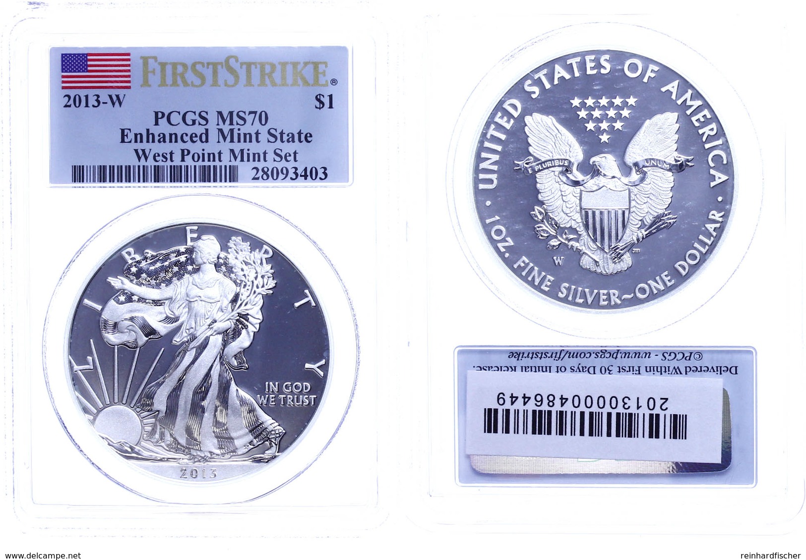 705 1 Dollar, 2013, W, Silver Eagle, In Slab Der PCGS Mit Der Bewertung MS70, First Strike, Enhanced Mint State, West Po - Sonstige & Ohne Zuordnung