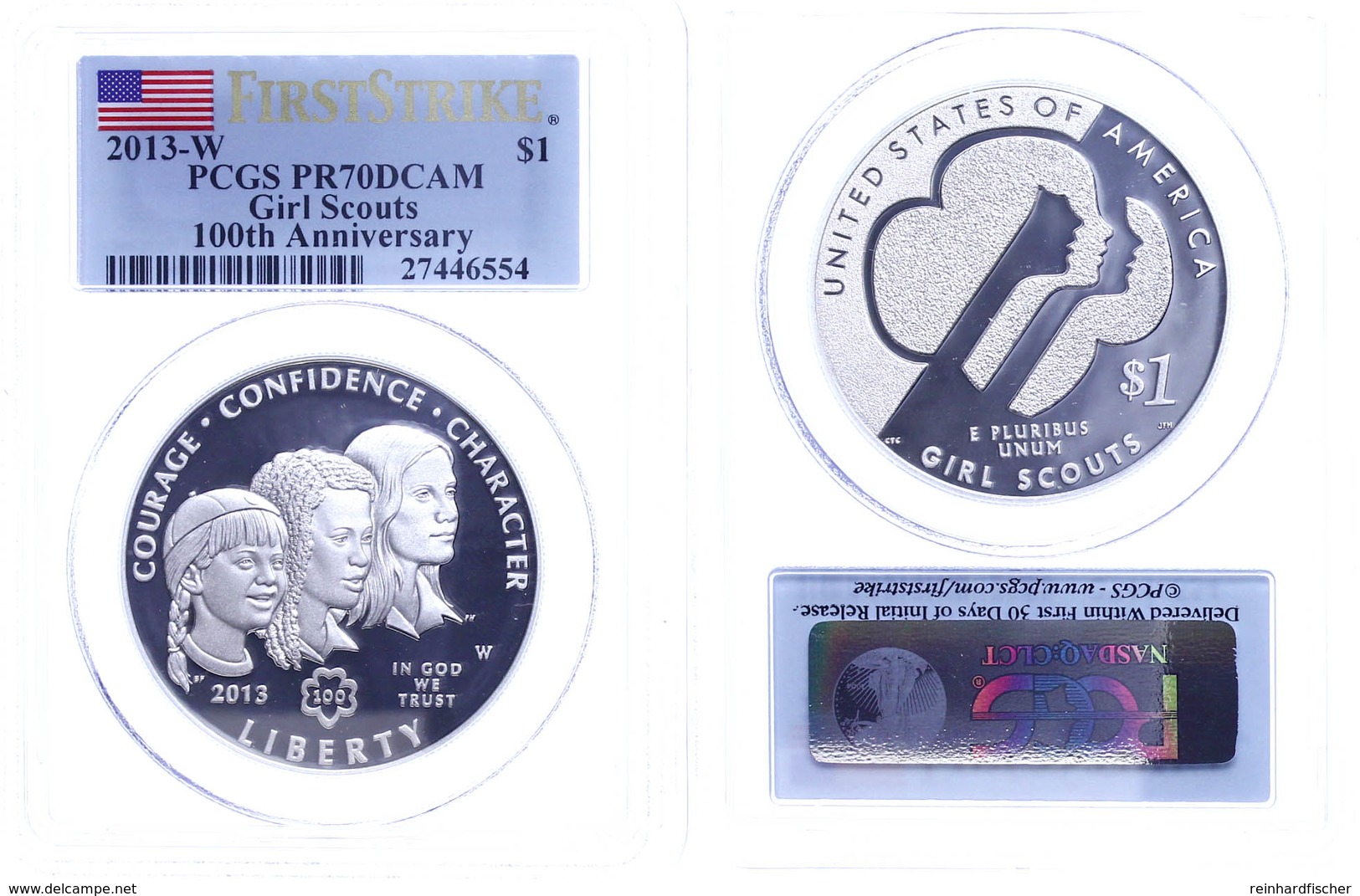 710 Dollar, 2013, W, Girl Scouts, In Slab Der PCGS Mit Der Bewertung PR70DCAM, First Strike, Flag Label. - Sonstige & Ohne Zuordnung