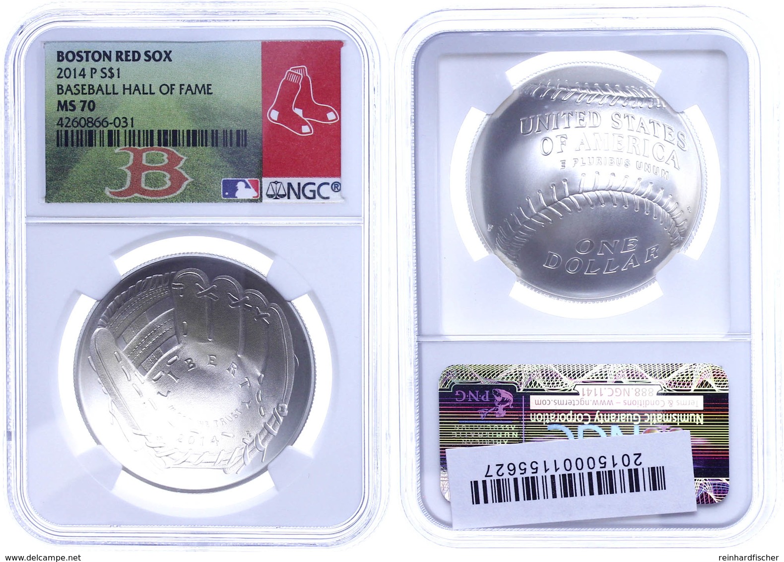 713 1 Dollar, 2014, P, Baseball Hall Of Fame, Bosten Red Sox, In Slab Der NGC Mit Der Bewertung MS70, Red Sox Label. - Sonstige & Ohne Zuordnung