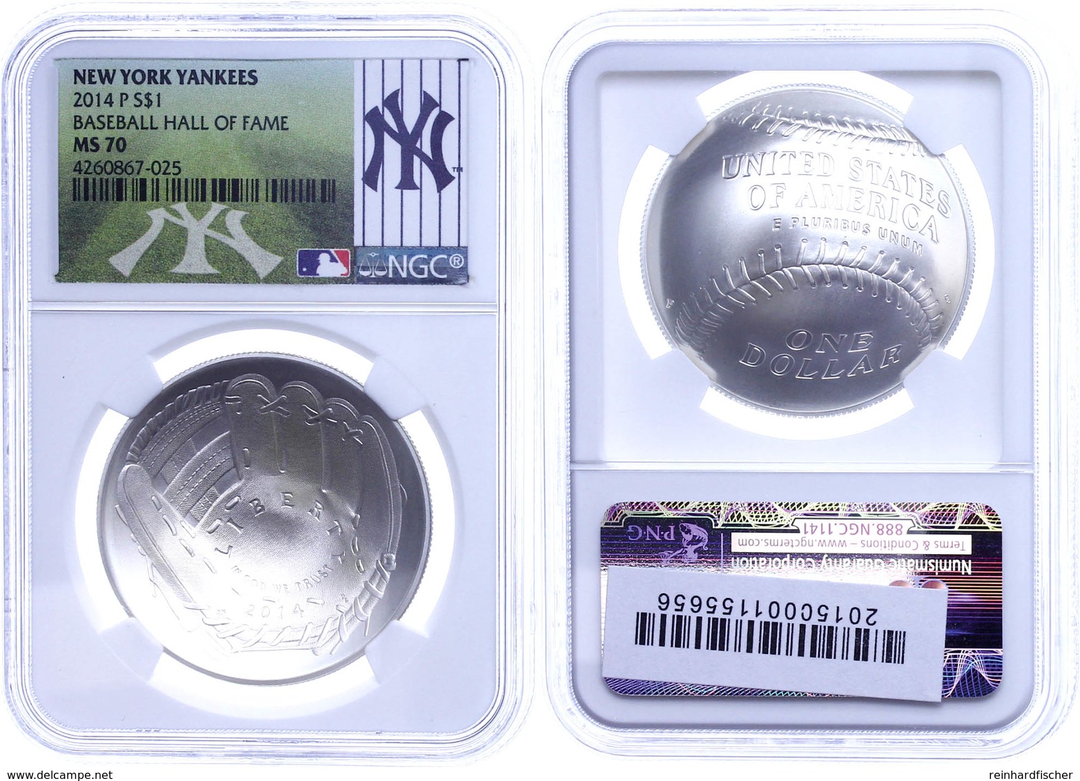 715 1 Dollar, 2014, P, Baseball Hall Of Fame, New York Yankees, In Slab Der NGC Mit Der Bewertung MS70, New York Yankees - Other & Unclassified