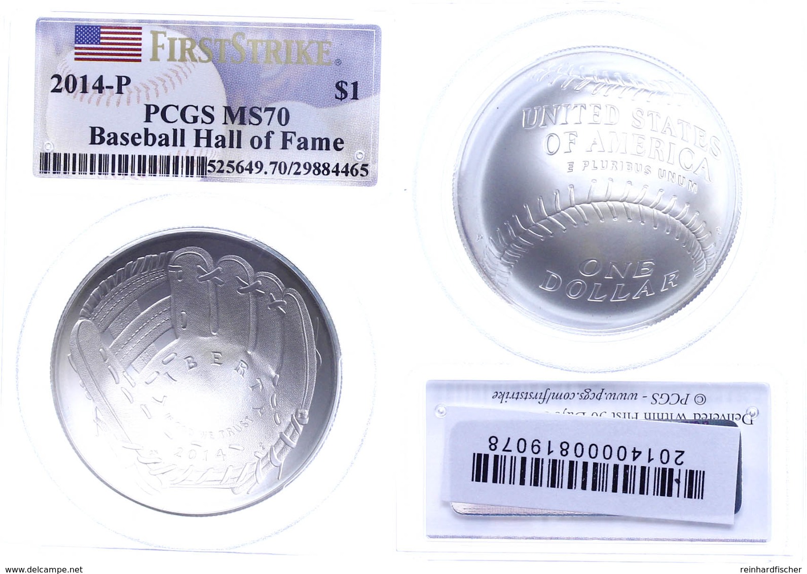 717 1 Dollar, 2014, P, Baseball Hall Of Fame, In Slab Der PCGS Mit Der Bewertung MS70, First Strike, Baseball-Flag Label - Other & Unclassified